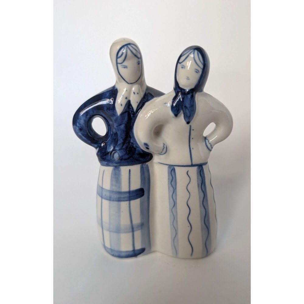 Gzhel Russian Hand Painted Porcelain Folk Figurine Peasant Women Girls